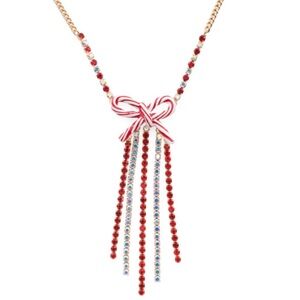 Betsey Johnson Candy Cane Bow Christmas Holiday Necklace New